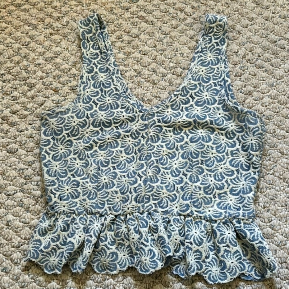 Topshop Blue and White Peplum Top sz Medium